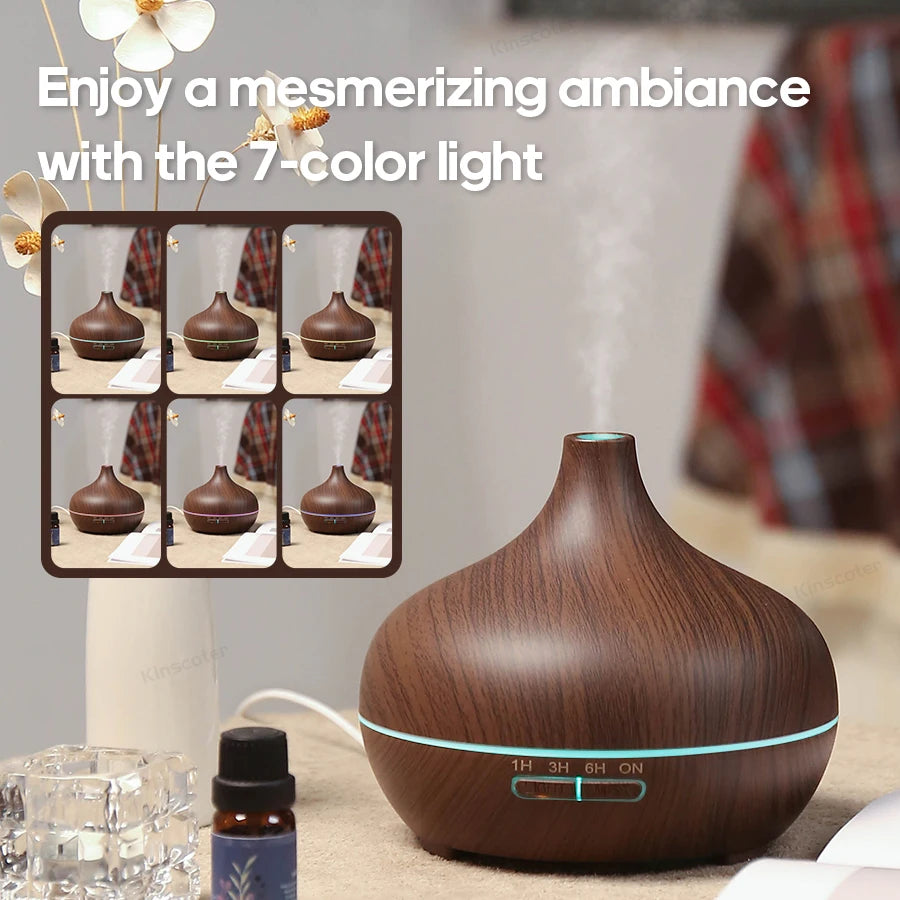 Diffusore Aromaterapia KINSCOTER 300ml – Venature Legno, USB, 3 Timer, Luce LED