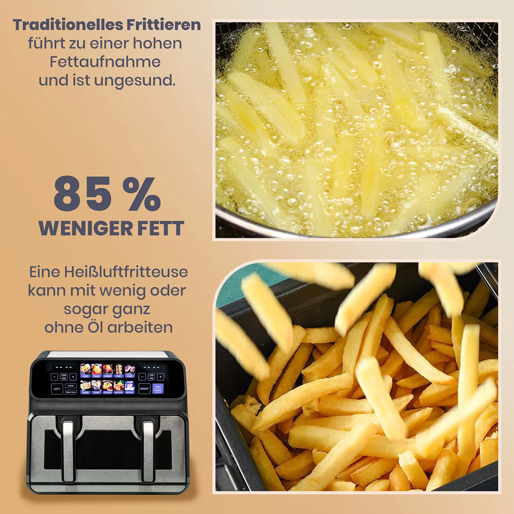 Friggitrice ad Aria Sinaopus 9L 2200W – Doppio Cestello, Touch LED, 10-in-1