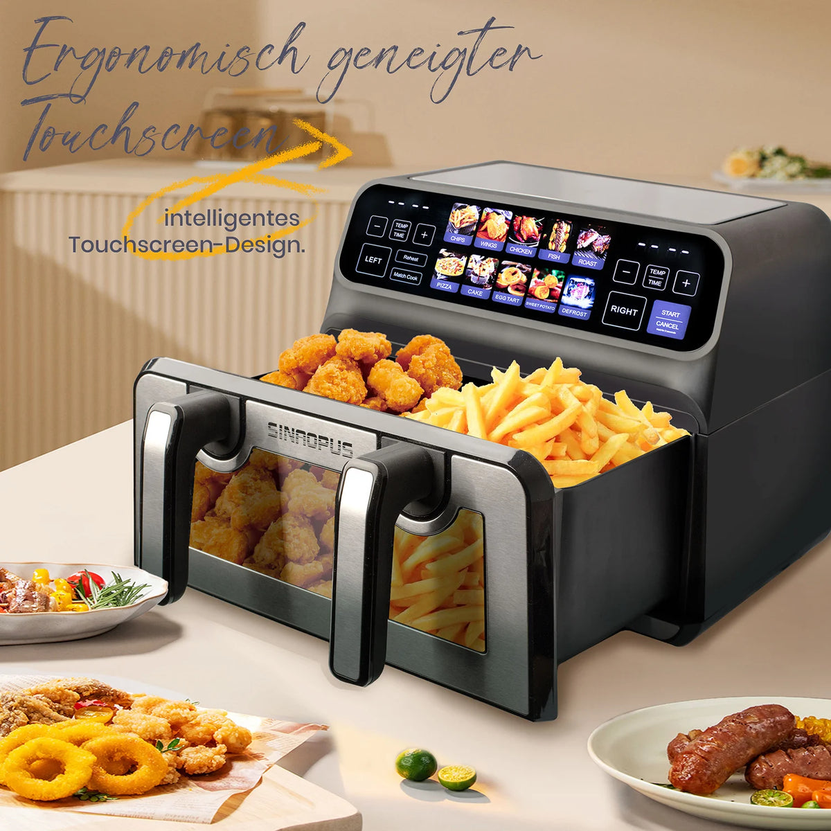Friggitrice ad Aria Sinaopus 9L 2200W – Doppio Cestello, Touch LED, 10-in-1