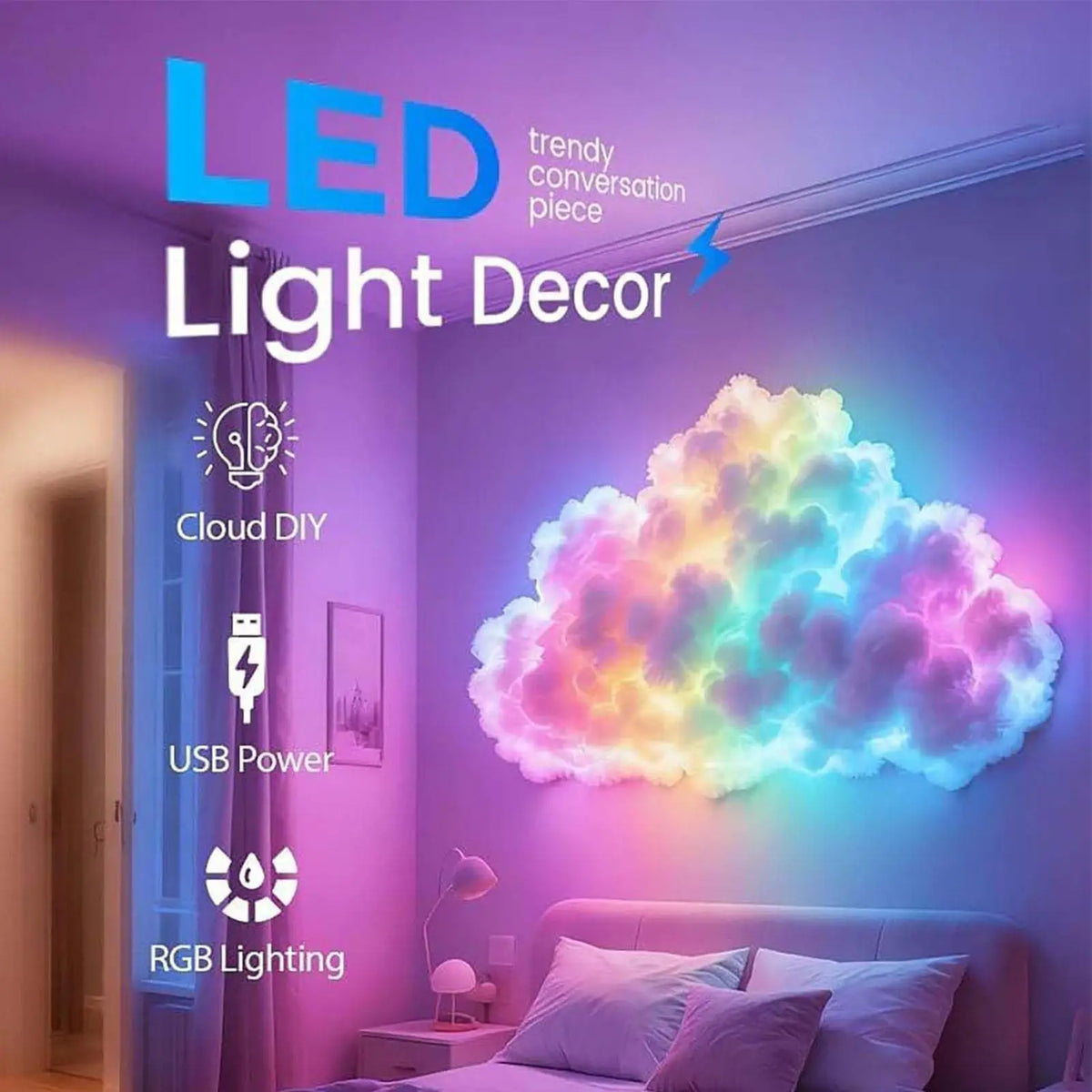 Lampada 3D LED Nuvola Thunder Cloud – Ritmo Musicale, USB, per Camera e Gaming