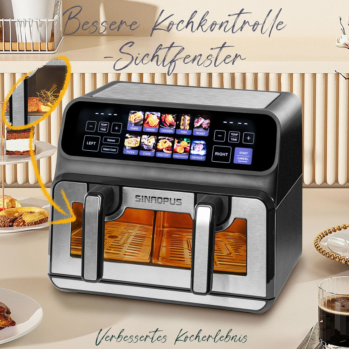 Friggitrice ad Aria Sinaopus 9L 2200W – Doppio Cestello, Touch LED, 10-in-1
