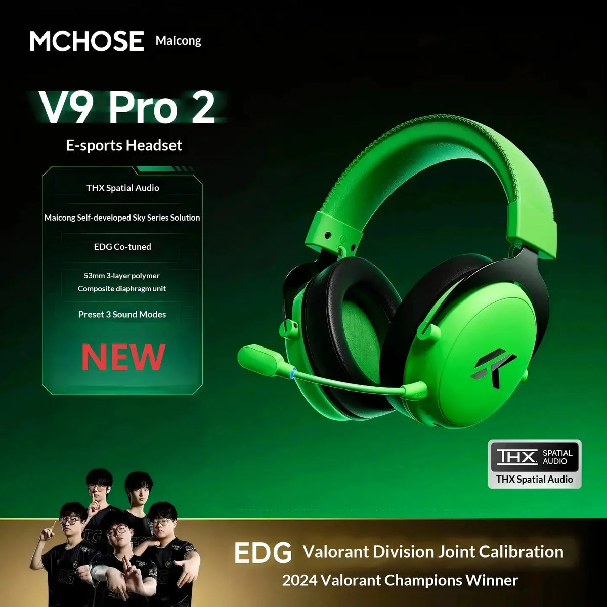 Cuffie Gaming MCHOSE V9 Pro 2 – Bluetooth Wireless, 3 Modalità, Microfono, per PC