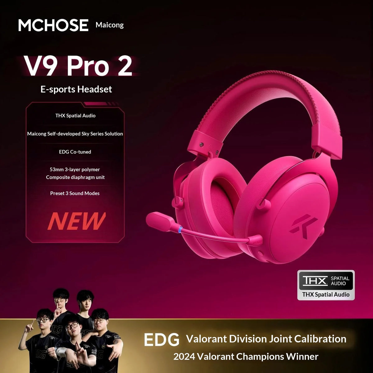 Cuffie Gaming MCHOSE V9 Pro 2 – Bluetooth Wireless, 3 Modalità, Microfono, per PC