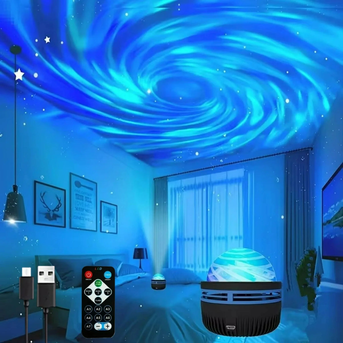 Proiettore LED Cielo Stellato RGB – 7 Colori, Rotazione e Telecomando