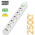 Multipresa con Filtro di Rete e Porte USB 2500W – Spina EU, Prolunga, Protezione Sovratensione