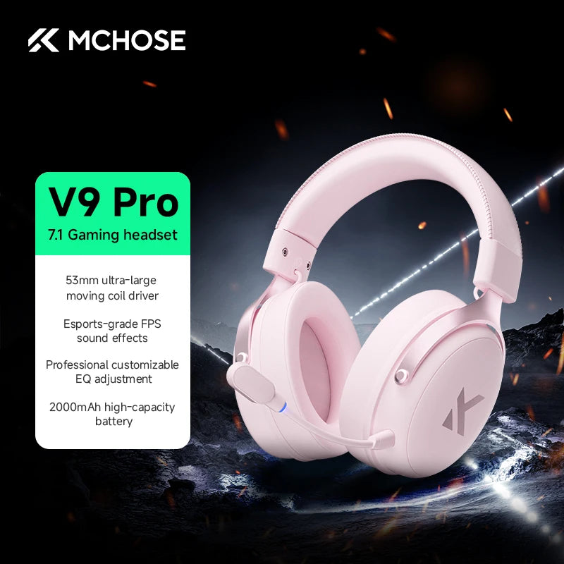 Cuffie Gaming MCHOSE V9 Pro 2 – Bluetooth Wireless, 3 Modalità, Microfono, per PC
