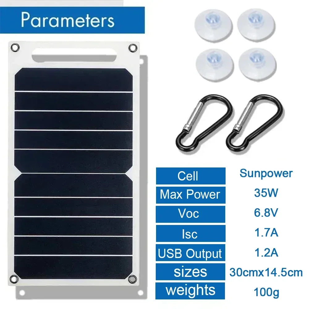 Pannello Solare Portatile 35W Sunpower – USB 5V, per Campeggio, Powerbank e Casa