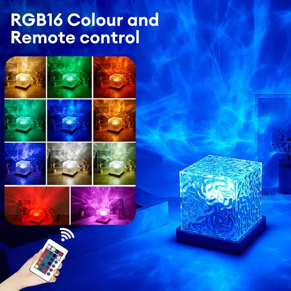 Proiettore Onde Oceano Ricaricabile – 16 Colori, Fiamma Rotante, Luce Notturna