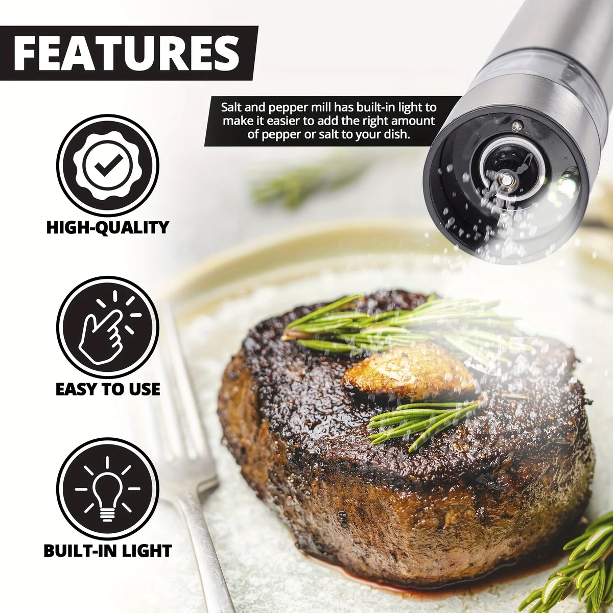 Set Macina Sale e Pepe Elettrico – Acciaio Inox, Luce LED, Funzionamento a Una Mano