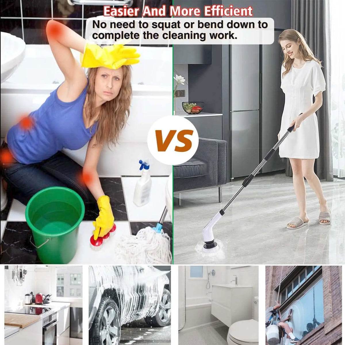 Spazzola Elettrica Multiuso Senza Fili – per Cucina, Bagno e WC, con 5 Testine