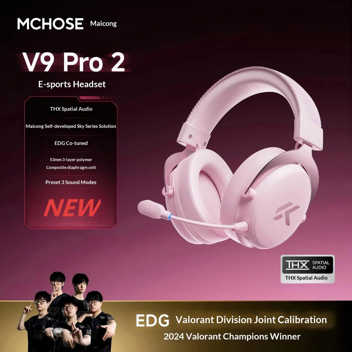 Cuffie Gaming MCHOSE V9 Pro 2 – Bluetooth Wireless, 3 Modalità, Microfono, per PC