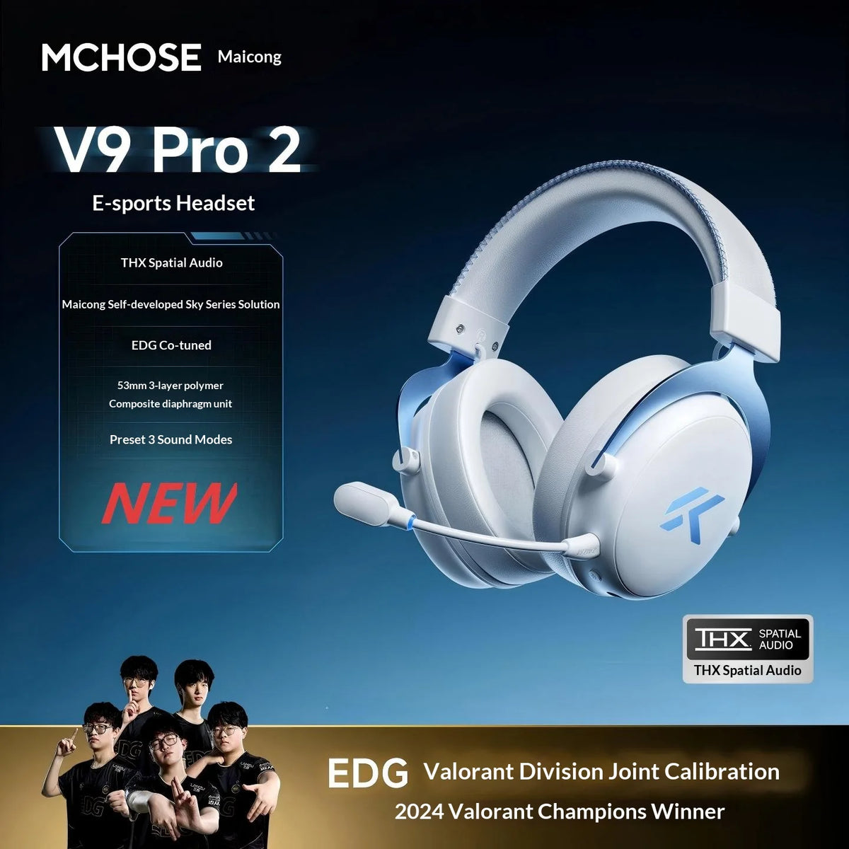 Cuffie Gaming MCHOSE V9 Pro 2 – Bluetooth Wireless, 3 Modalità, Microfono, per PC