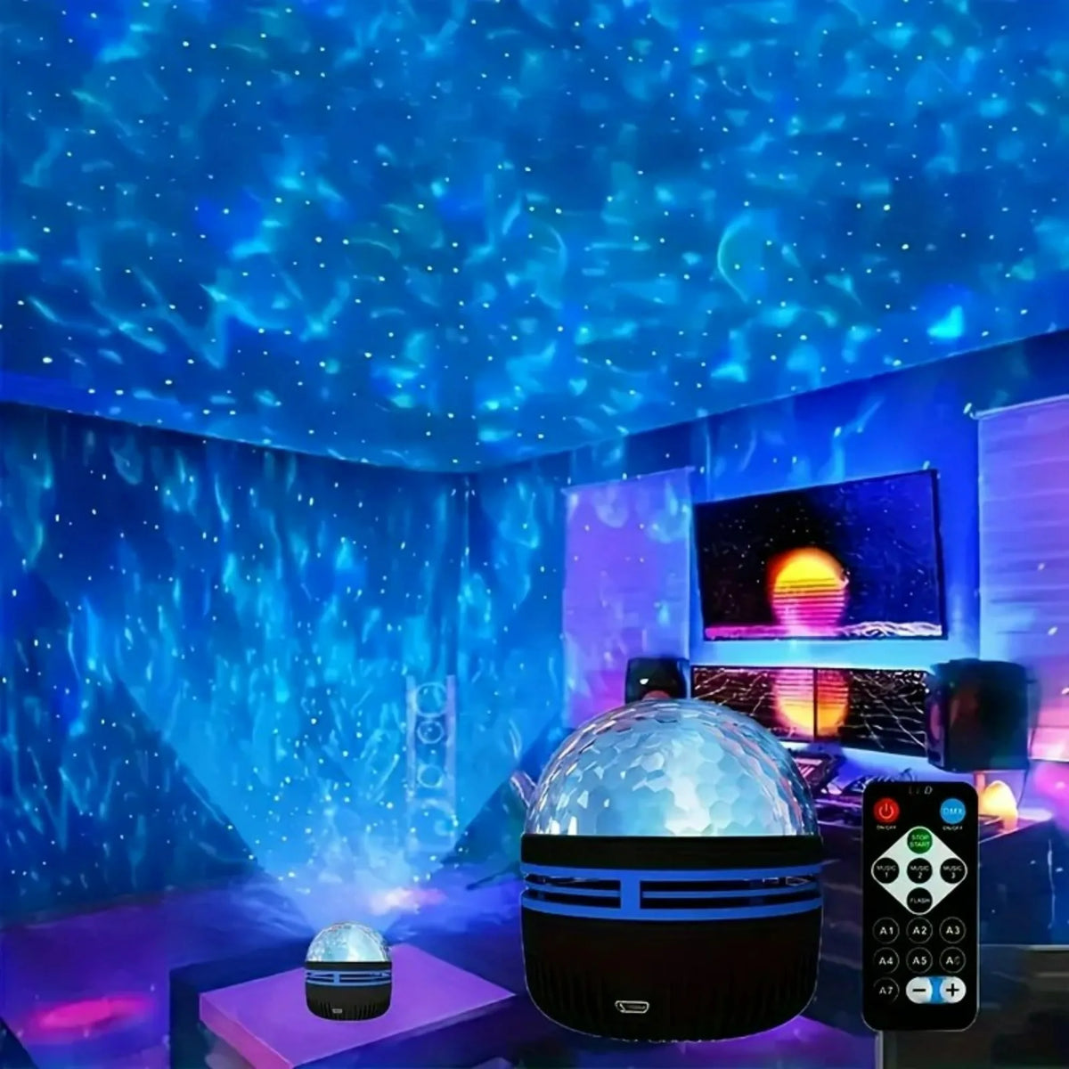 Proiettore LED Cielo Stellato RGB – 7 Colori, Rotazione e Telecomando