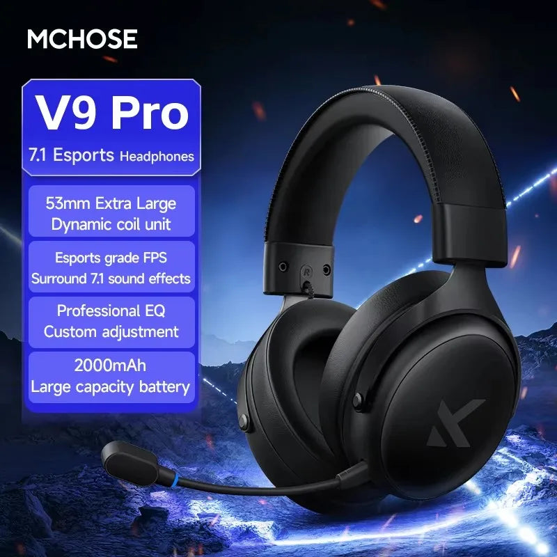 Cuffie Gaming MCHOSE V9 Pro 2 – Bluetooth Wireless, 3 Modalità, Microfono, per PC