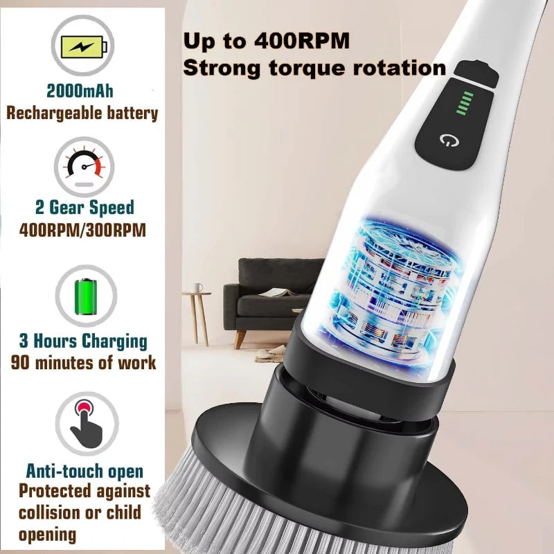 Spazzola Elettrica Multiuso Senza Fili – per Cucina, Bagno e WC, con 5 Testine