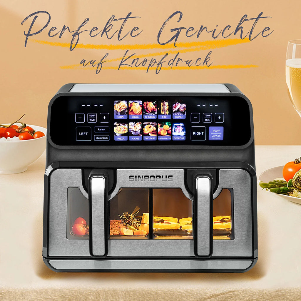 Friggitrice ad Aria Sinaopus 9L 2200W – Doppio Cestello, Touch LED, 10-in-1