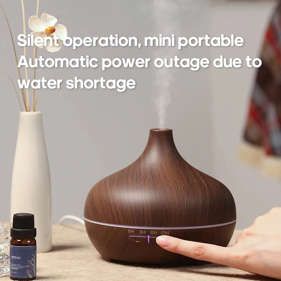 Diffusore Aromaterapia KINSCOTER 300ml – Venature Legno, USB, 3 Timer, Luce LED
