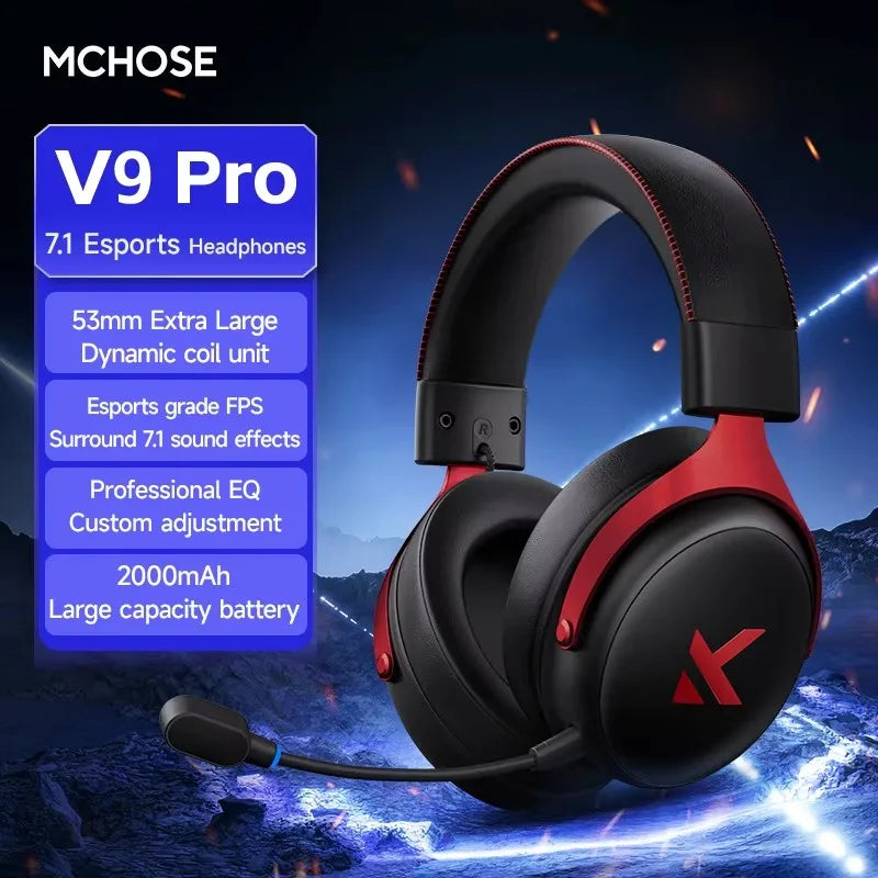 Cuffie Gaming MCHOSE V9 Pro 2 – Bluetooth Wireless, 3 Modalità, Microfono, per PC