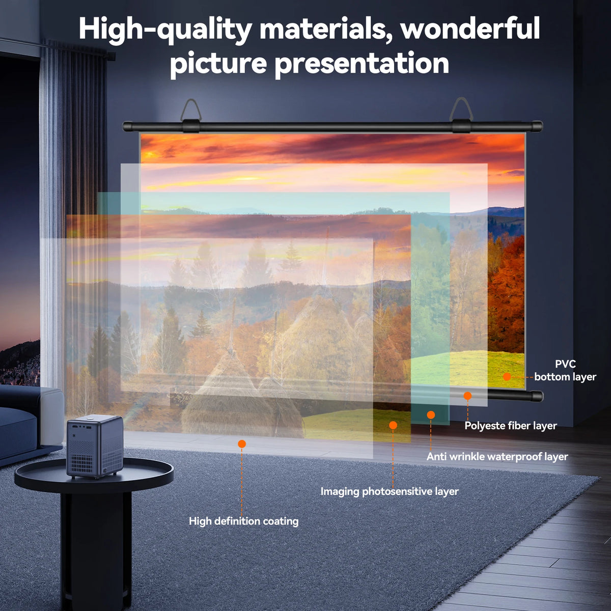 Schermo Proiettore XIAOHUI Anti-Luce 16:9 – HD Spesso, Senza Fori, 60-133 Pollici