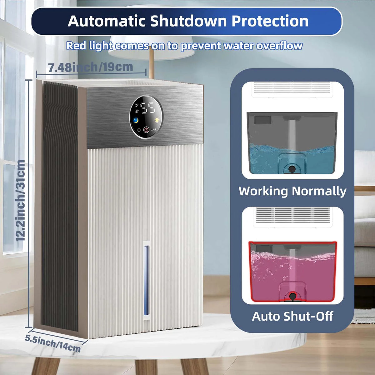 Deumidificatore 60 OZ per Casa – Silenzioso, Timer, 7 Colori LED, Spegnimento Automatico