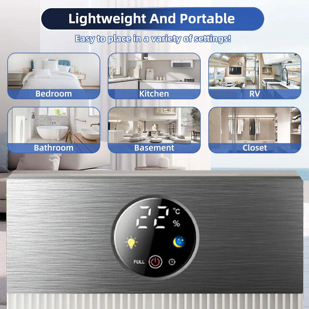 Deumidificatore 60 OZ per Casa – Silenzioso, Timer, 7 Colori LED, Spegnimento Automatico