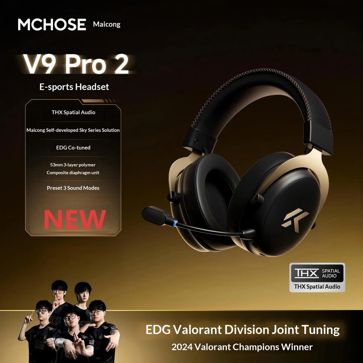 Cuffie Gaming MCHOSE V9 Pro 2 – Bluetooth Wireless, 3 Modalità, Microfono, per PC