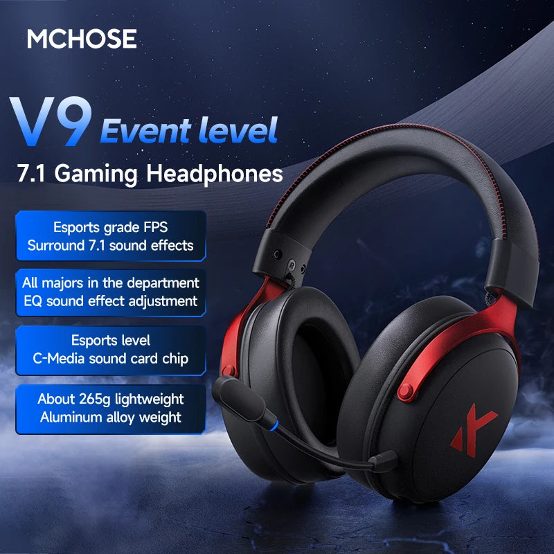 Cuffie Gaming MCHOSE V9 Pro 2 – Bluetooth Wireless, 3 Modalità, Microfono, per PC