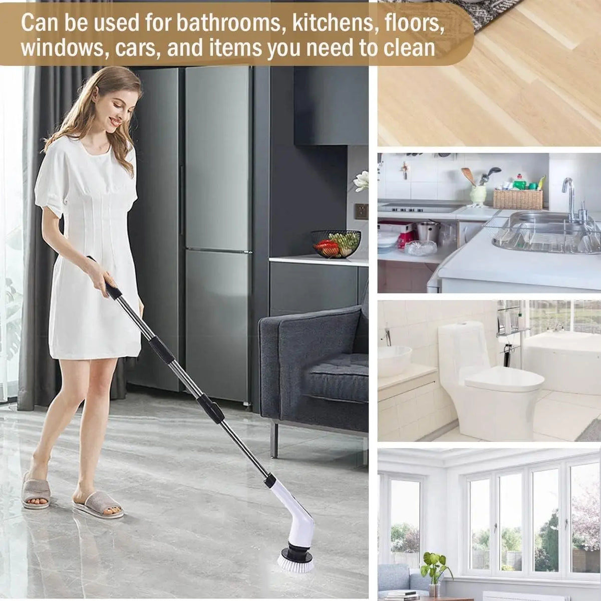 Spazzola Elettrica Multiuso Senza Fili – per Cucina, Bagno e WC, con 5 Testine