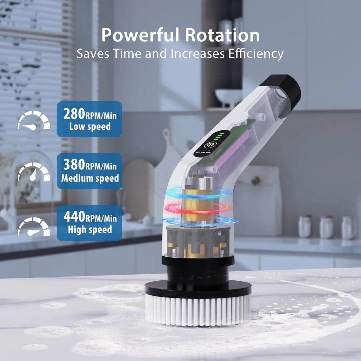 Spazzola Elettrica Multiuso Senza Fili – per Cucina, Bagno e WC, con 5 Testine