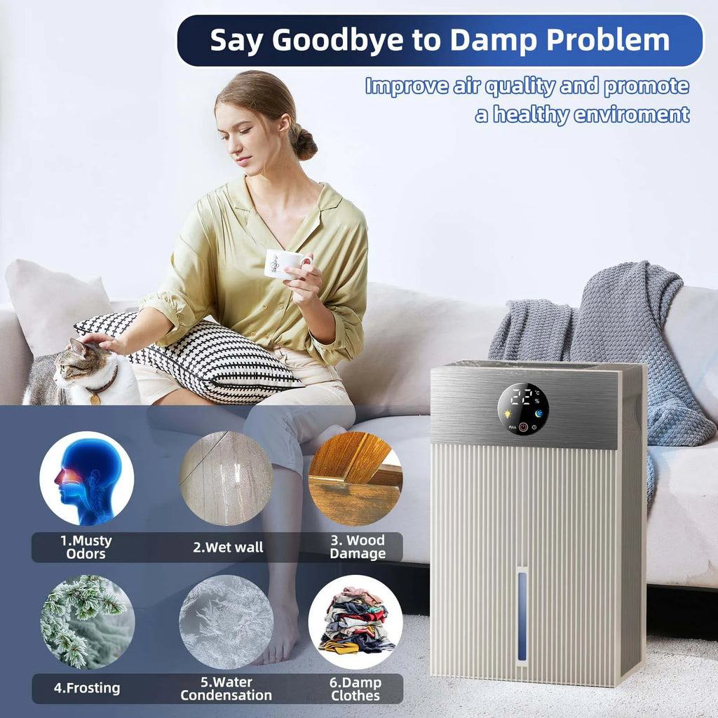Deumidificatore 60 OZ per Casa – Silenzioso, Timer, 7 Colori LED, Spegnimento Automatico