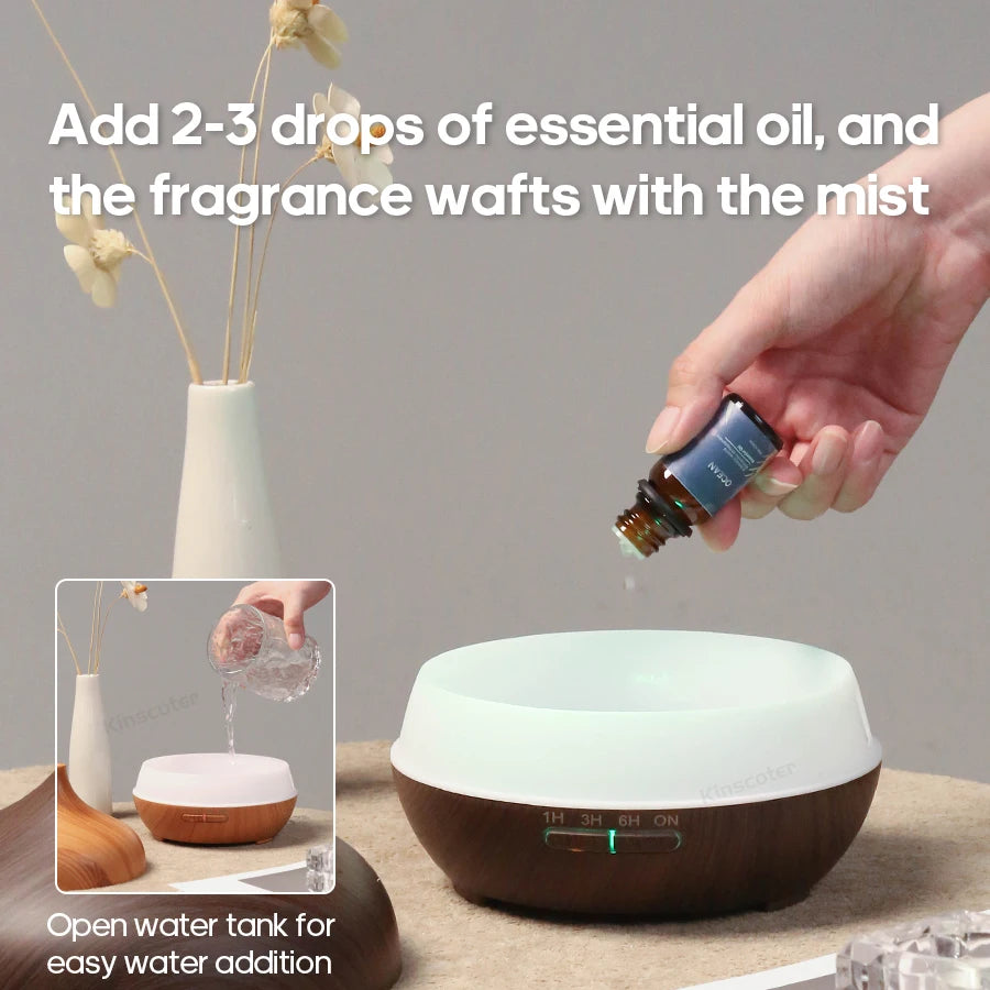 Diffusore Aromaterapia KINSCOTER 300ml – Venature Legno, USB, 3 Timer, Luce LED